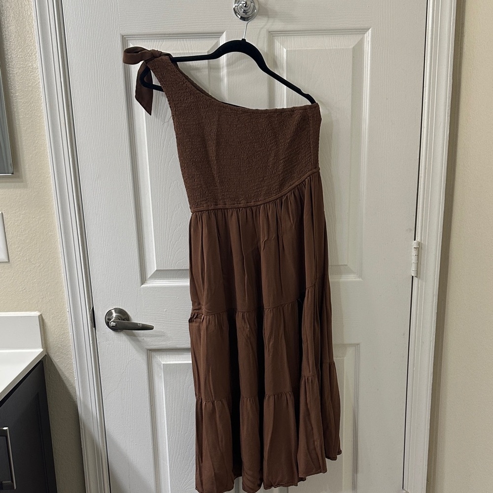 Brown off the shoulder dress